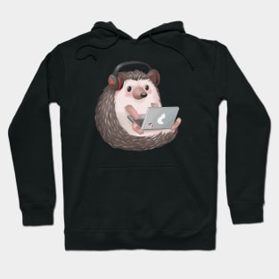 Cute Hedgehog Blogger on a Laptop Listening to Music Hoodie